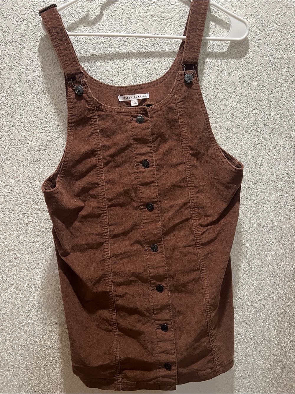 Celebrity Pink Rust-Brown Button Front Pinafore Dress
